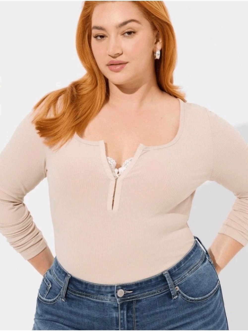 3X • Torrid • Super Soft Rib Scoop Neck Hook and Eye Long Sleeve Top ~ Mushroom